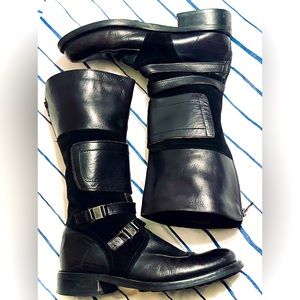 Authentic Y2K Hugo Boss Strap & Buckle Black Leather and Suede Men’s boots.